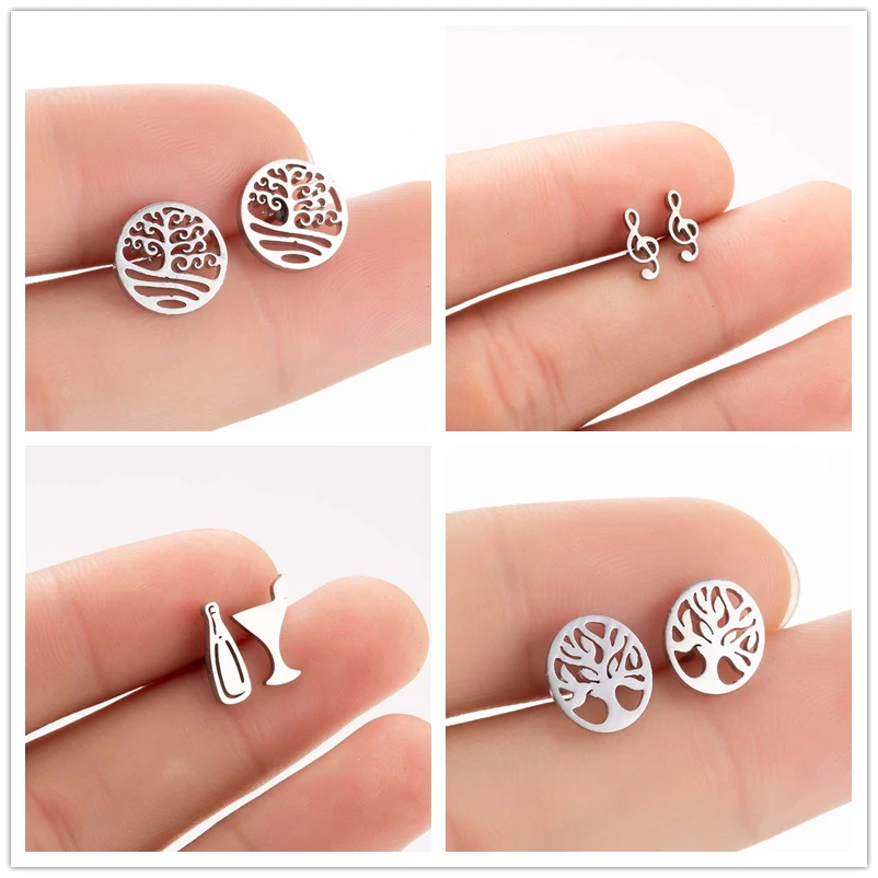 Oly2u Винтажные серьги гвоздики в виде дерева жизни из нержавеющей стали