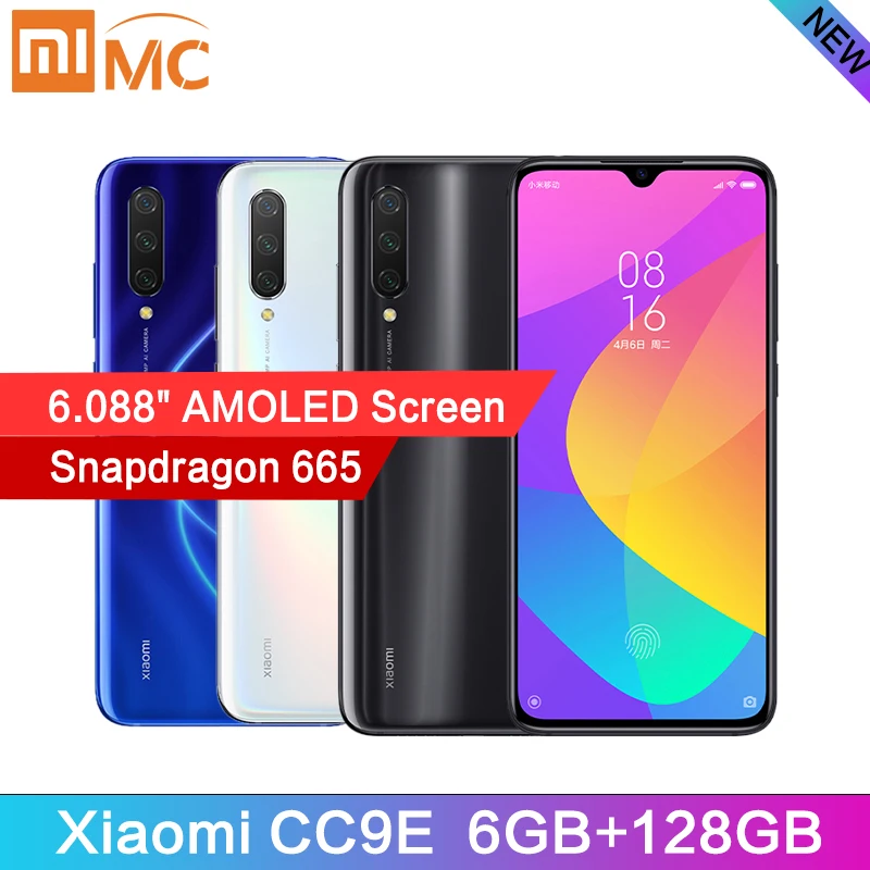 В наличии Xiaomi CC9E 6GB 128GB Snapdragon 665 AMOLED мобильный телефон cc 9e 6 088 &quotВосьмиядерный 48MP AI