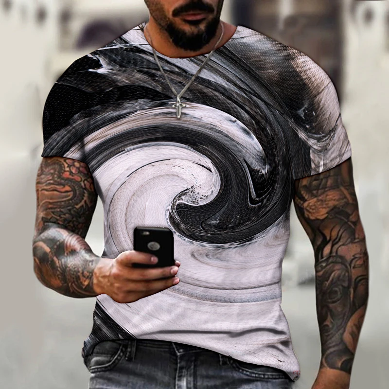 

New Fashion Swirl Short Sleeve T-shirt Summer Men's T-shirt Men's Casual Top 3DT-Shirts Fashion O-neck Shirt Super Large Size