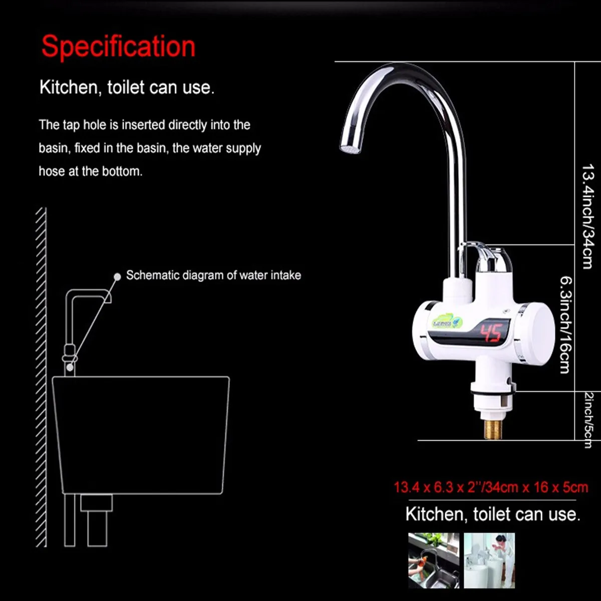 

Electric Faucet Quickly Heated Taps Home Bathroom Bath Faucet Kitchen 220V LED Digital Display Instant Heating