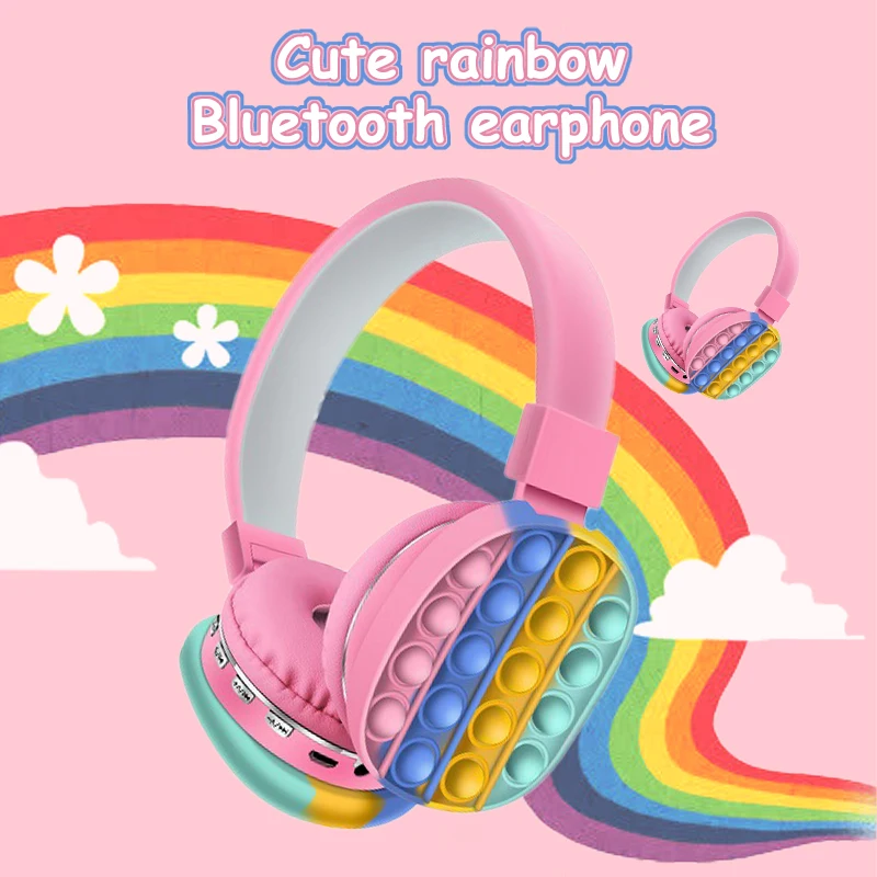 

Rainbow Color Wireless Headphones Push Unzip Bubble Hot Sale Decompression Toys Children Anti-Stress Gift Headsets with Micphone