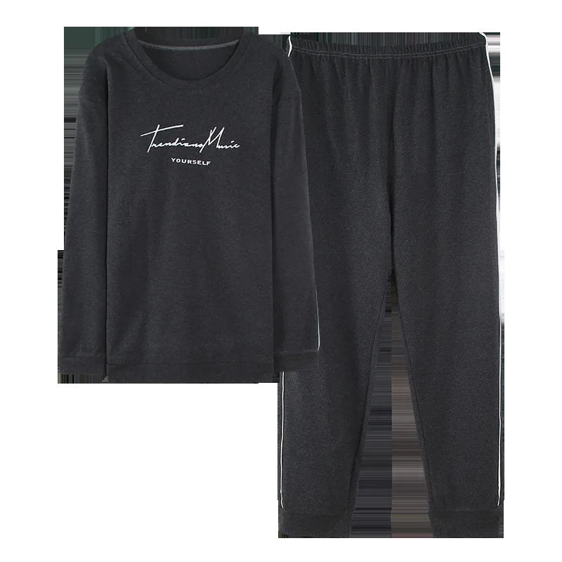 

Simple Gray-Black Letter Sleepwear Pajama Sets Casual Sleep&Lounge Pyjamas Plus Size 2XL Pijamas Winter Men's Cotton Pajamas