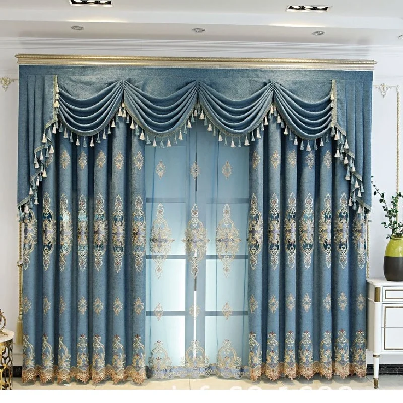 

European-style Iron Tree Blooming Curtains for Living Room Bedroom Chenille Water-soluble Embroidered Curtains Valance tulle