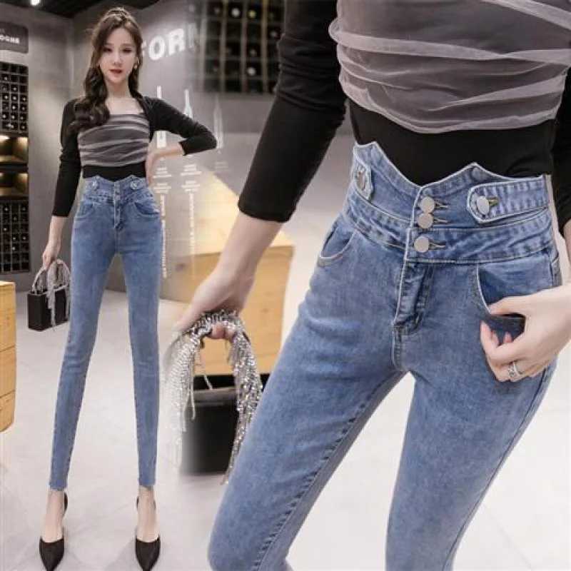 

Cropped Skinny Raw-edge Hem Retro Style Women Ankle Jeans Washed Denim pants for woman