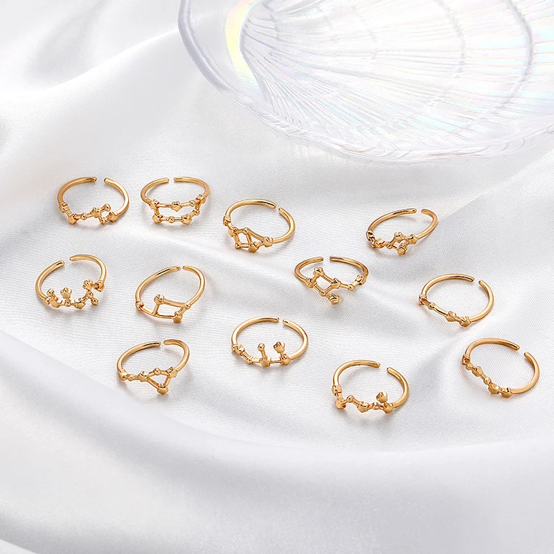 

Minimalist Small Open Gold Color 12 Constellation Finger Rings Birthday Friendship Jewelry Gift Personality Zodiac Sign Ring