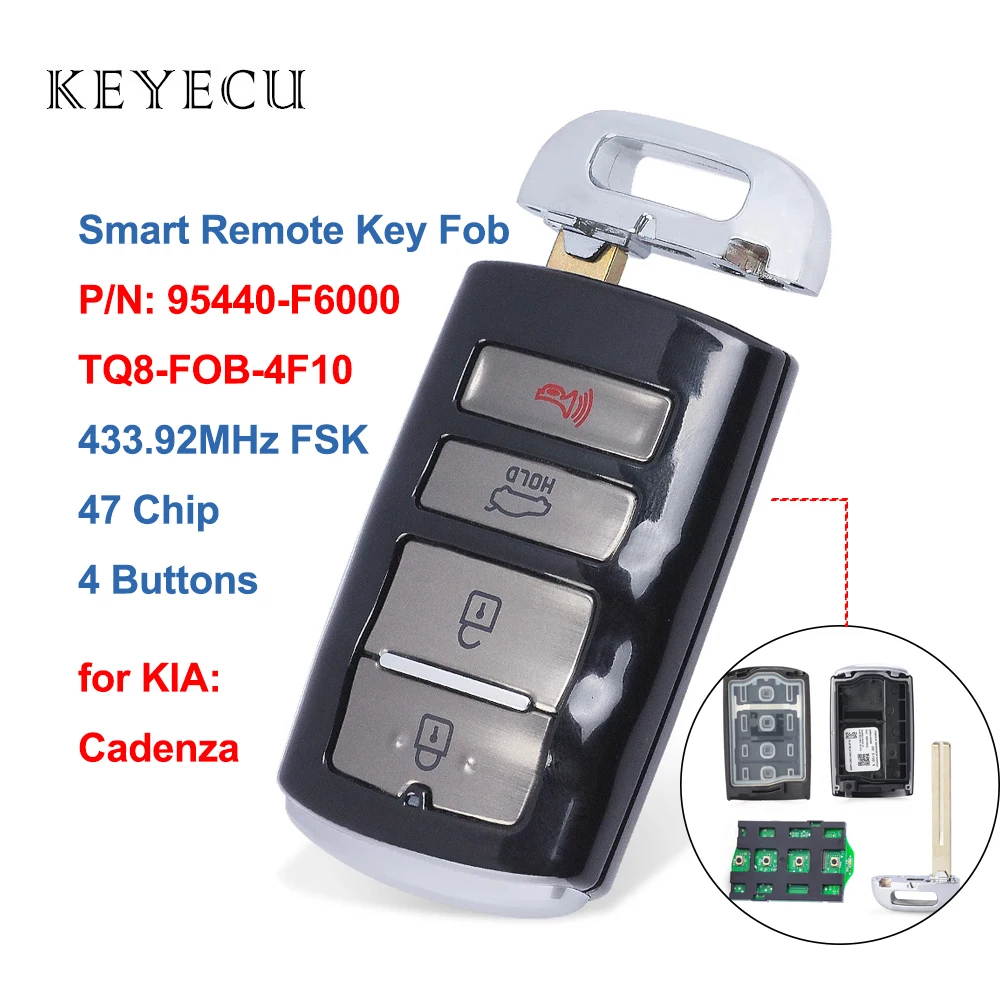 Keyecu Thông Minh Gần Remote Key Fob 4 Nút 433.92MHz FSK 47 Chip Cho Xe Kia Cadenza 2017 2018 2019 P/N: 95440-F6000, 95440F600