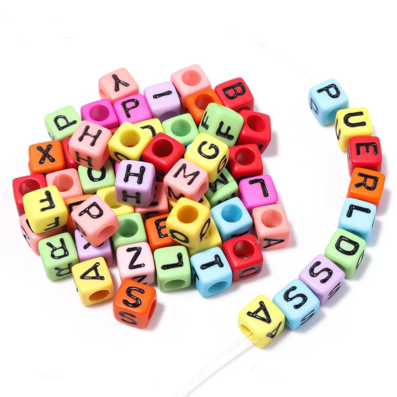 

100pcs/lot DIY Jewelry Accessories Color Square Letter Beads Acrylic Drop Oil 26 English Plastic Bead Materials Wholesale
