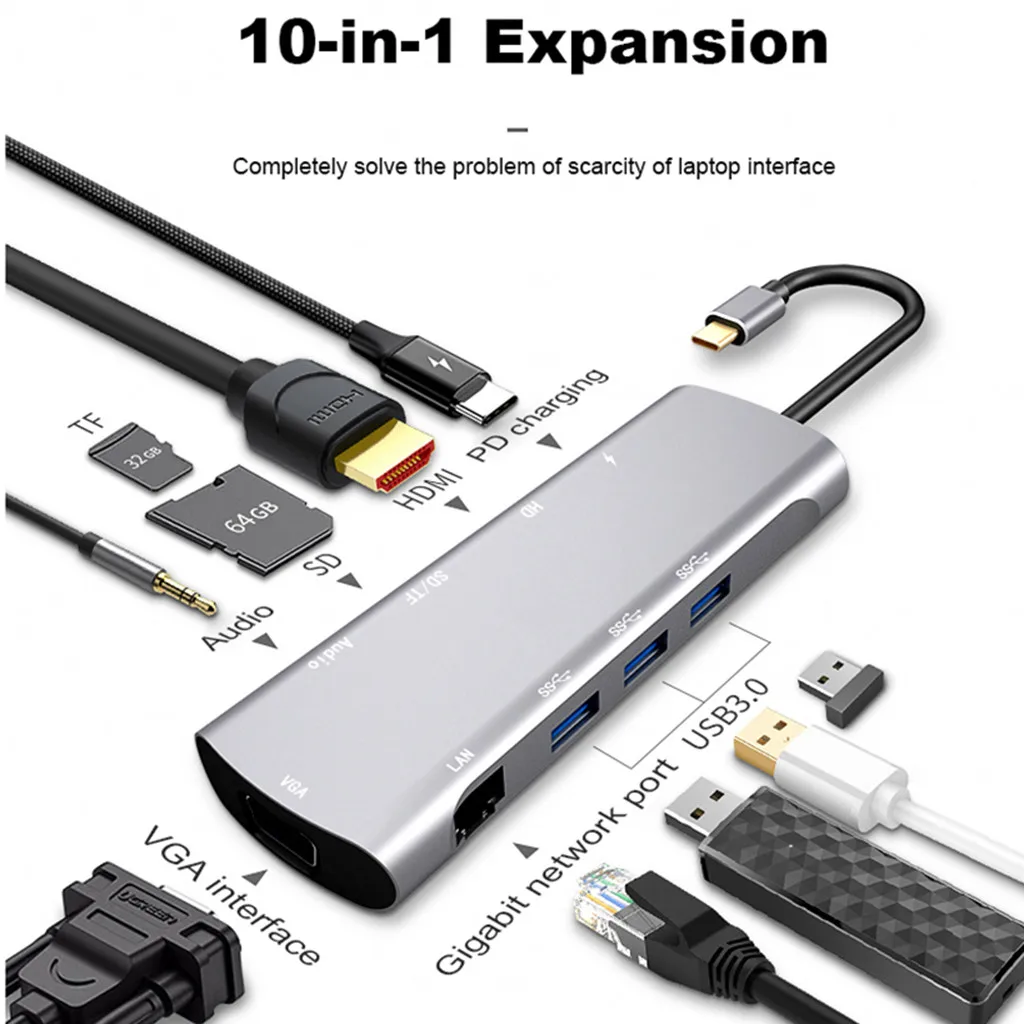 Набор контактов для тестирования 10 в 1 Тип C на Hdmi многофункциональная док-станция