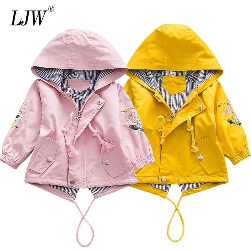 

Куртка с капюшоном для новорожденных девочек, осенняя куртка для девочек, пальто для малышей, водонепроницаемая верхняя одежда с вышивкой и...