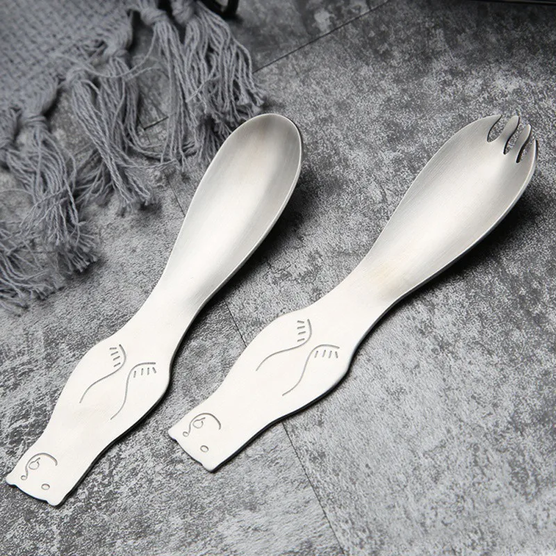 Маленькая ложка 304 нержавеющая сталь Портативный милый медведь узор Десертная