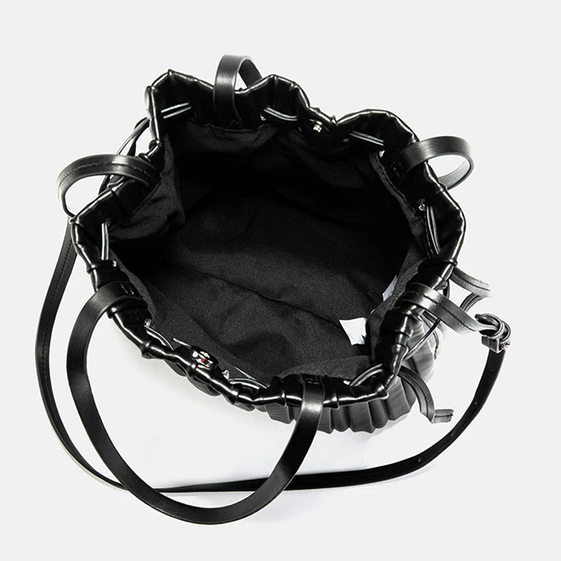 

Drawstring Women Shoulder Bag PU Leather Ruched Solid Color Buckets Fashion Female Handbag Travel Crossbody Bag