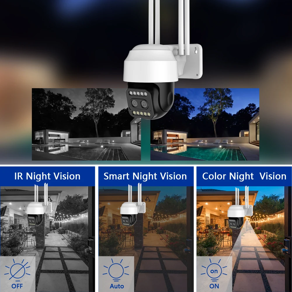 HD 1080P с двумя объективами PTZ Wifi камера наружного автоматического слежения CCTV 4X ZOOM