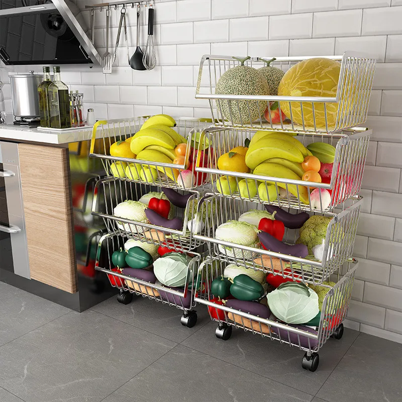 Бытовая многоярусная напольная корзина для хранения фруктов и овощей подвижная