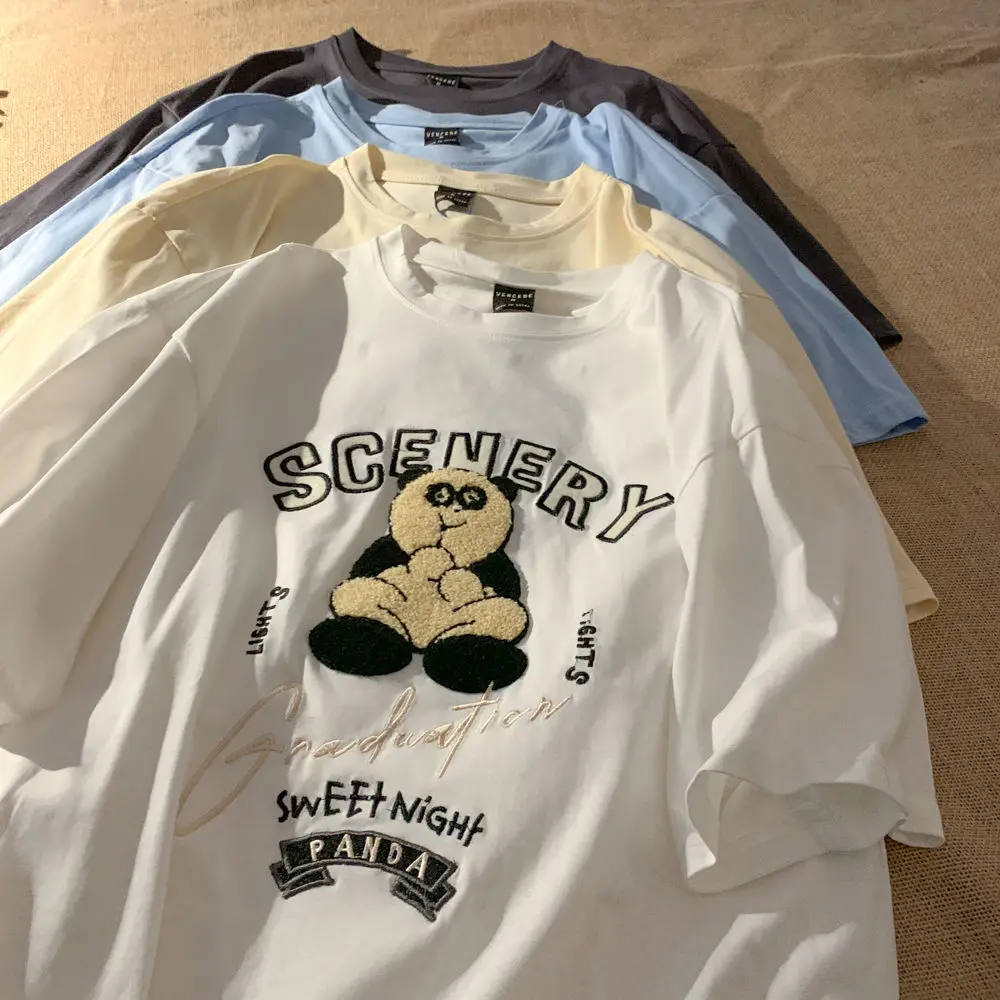 

Футболка женская с 3d-вышивкой панды, супершикарная Винтажная футболка с графическим рисунком, топ оверсайз, модная одежда для девочек-подро...