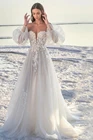 Фатиновое свадебное платье-трапеция с длинными рукавами-фонариками и молнией, модель 2021 года