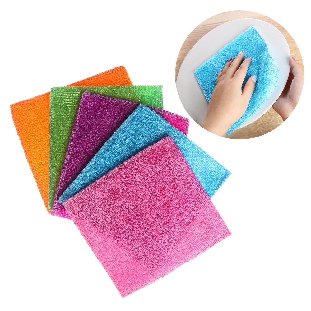 

1PC Reusable Anti-Grease Absorbent Dish Cloth Bamboo Fiber Washing Towel Kitchen Household Scouring Pad Magic Cleaning Rags Tool
