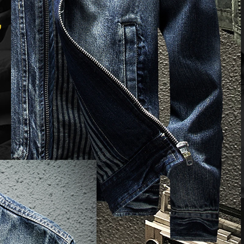 Куртка мужская джинсовая оверсайз в Корейском стиле Байкерская уличная одежда - Фото №1