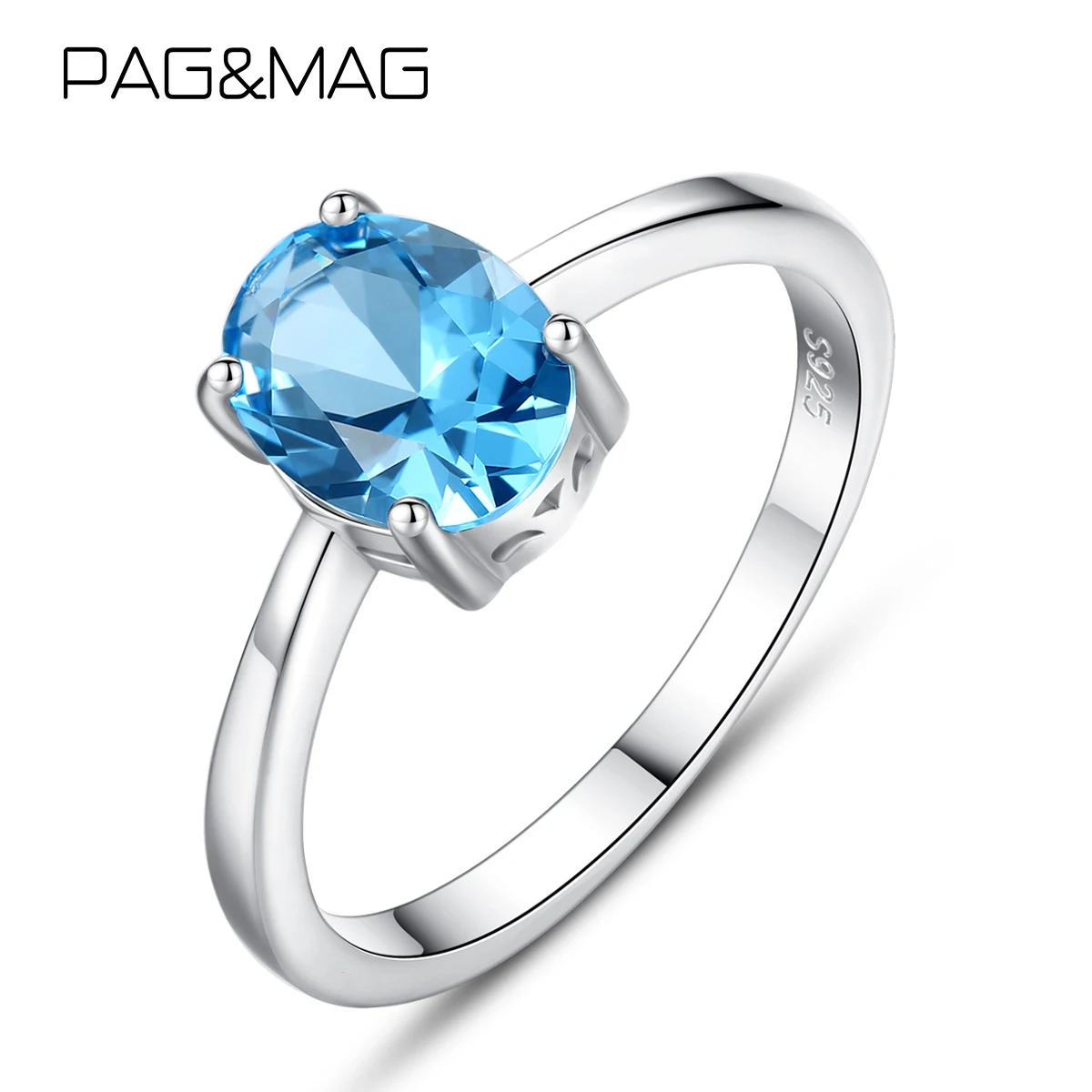 

PAG&MAG Korean Sapphire 925 Sterling Silver Ring For Women Sky Blue Gemstone Ring Wedding Band Fashion Jewelry anillos de Plata