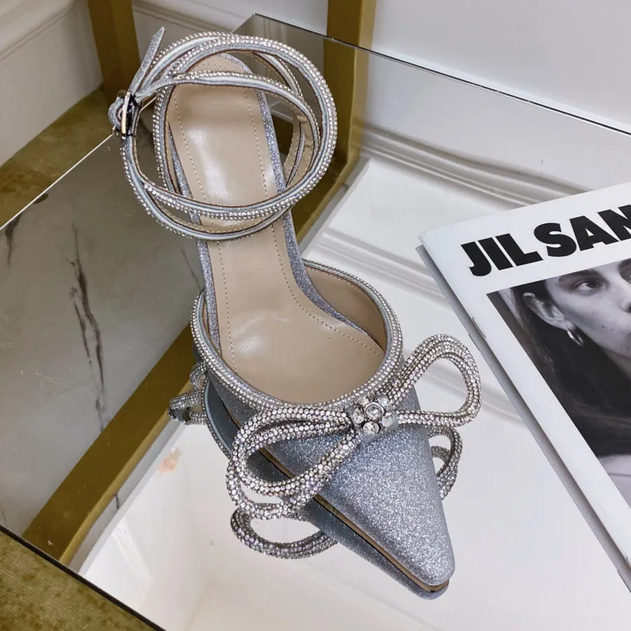 

Prowow Silk High Heels Women Crystal Butterfly Knot Ladies Pumps Diamond Decor Party Shoes Wedding Chic Woman Shoe