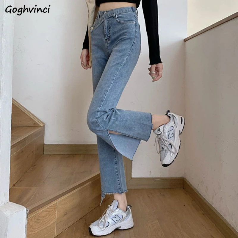 

Jeans Women High Waist Side Slit Ankle-length Boot Cut Denim Vintage Trousers Korean Stylish Fashion Streetwear Retro All-match