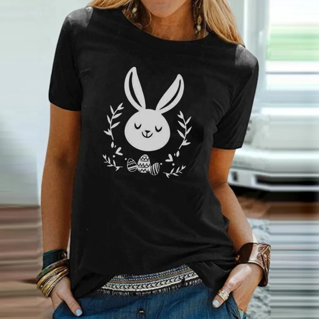 Женская футболка Новая женская с принтом пасхального кролика топ коротким