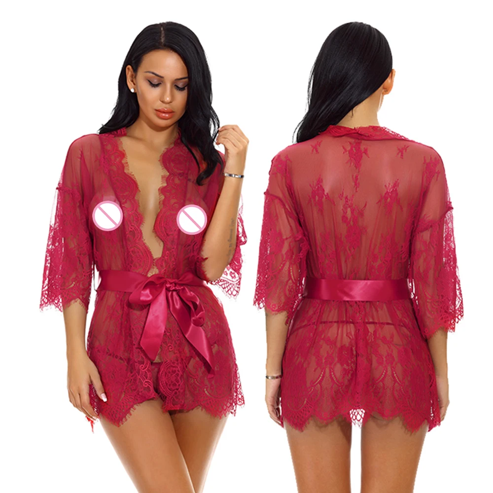 Сексуальное нижнее белье халаты для секса прозрачная Пижама с вышивкой бондаж