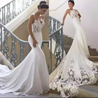 Великолепное свадебное платье русалки 2021, кружевное платье на тонких бретелях с вышивкой и открытой спиной, платье невесты Vestidos De Noiva