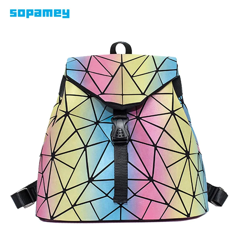 

Женский рюкзак на шнурке, с геометрическим рисунком, светящийся школьный рюкзак для девочек-подростков