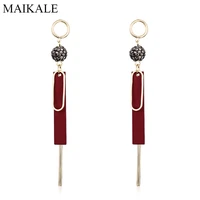 maikale minimalist red green hanging earrings zirconia crystal ball golden plated geometric strip long earrings for women girls