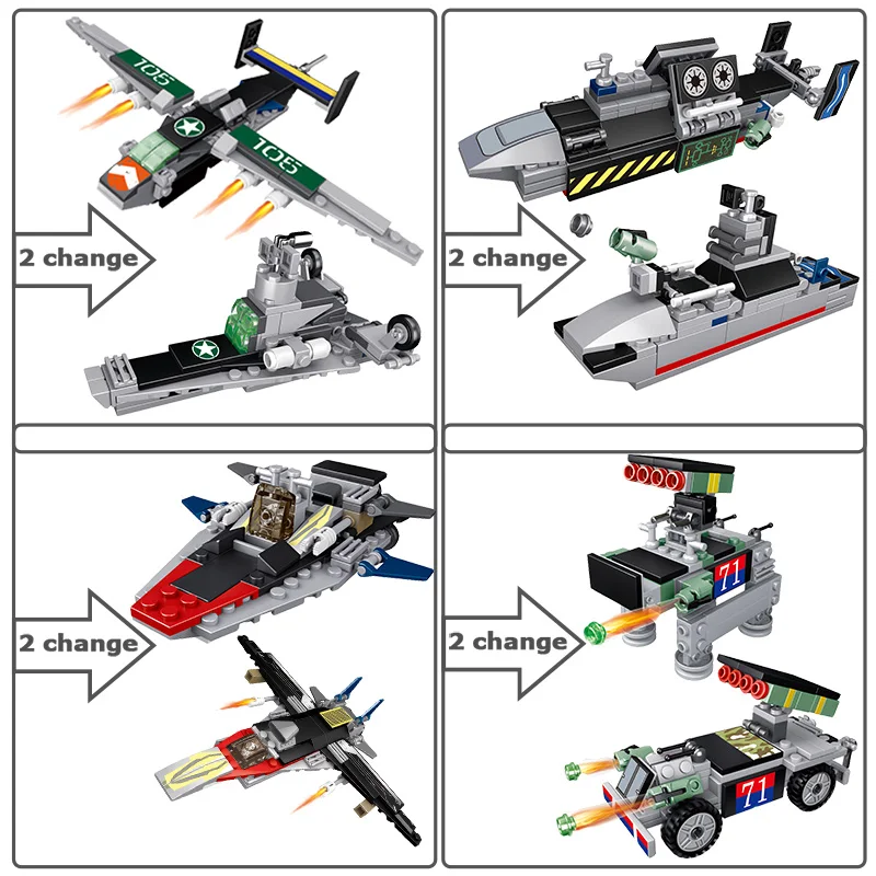 

725Pcs Military Building Blocks WW2 Helicopter Fighter Car Airplane Destroyer Aircraft Carrier Figures Bricks Kids Toys