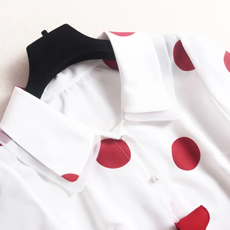 

2020 new fashion women's two piece set Summer vintage dot chiffon shirt + high waist skirt suit two-piece French