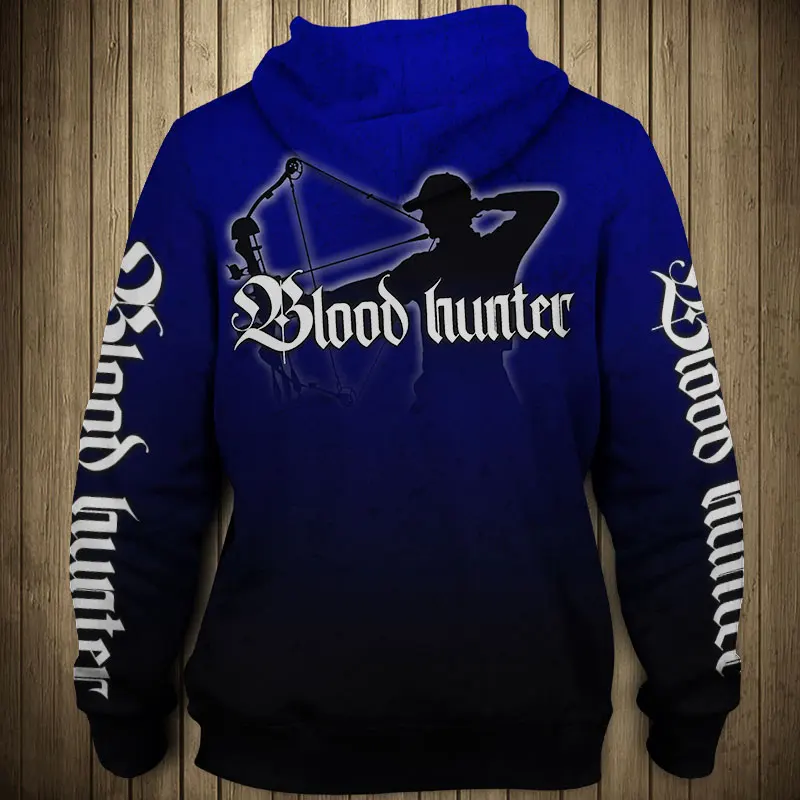 

Hunting archer deer print fashion men's casual blue hooded sweatshirt