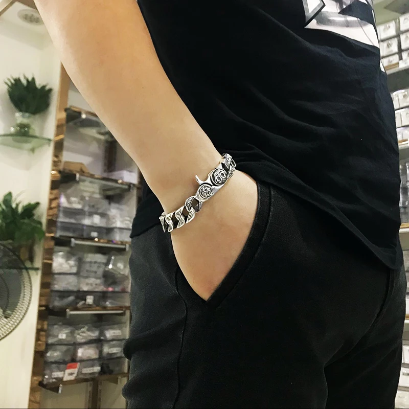 Мужской браслет из серебра 925 пробы с пружинной застежкой|bangles for men|sterling silver bracelet925