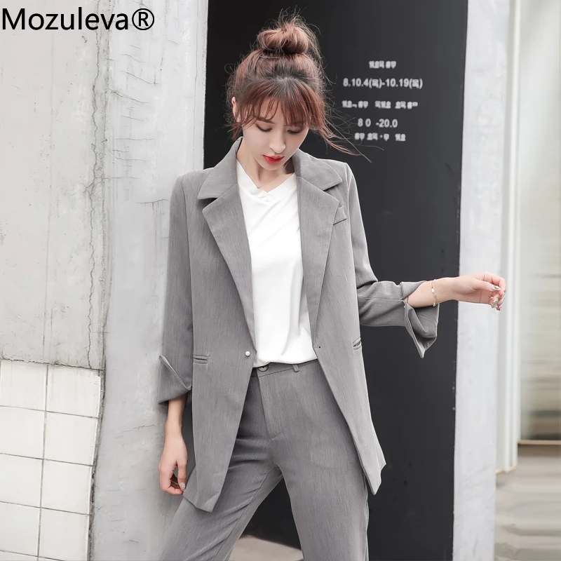 Mozuleva/осенний женский брючный костюм с пуговицами груша шикарный комплект из 2