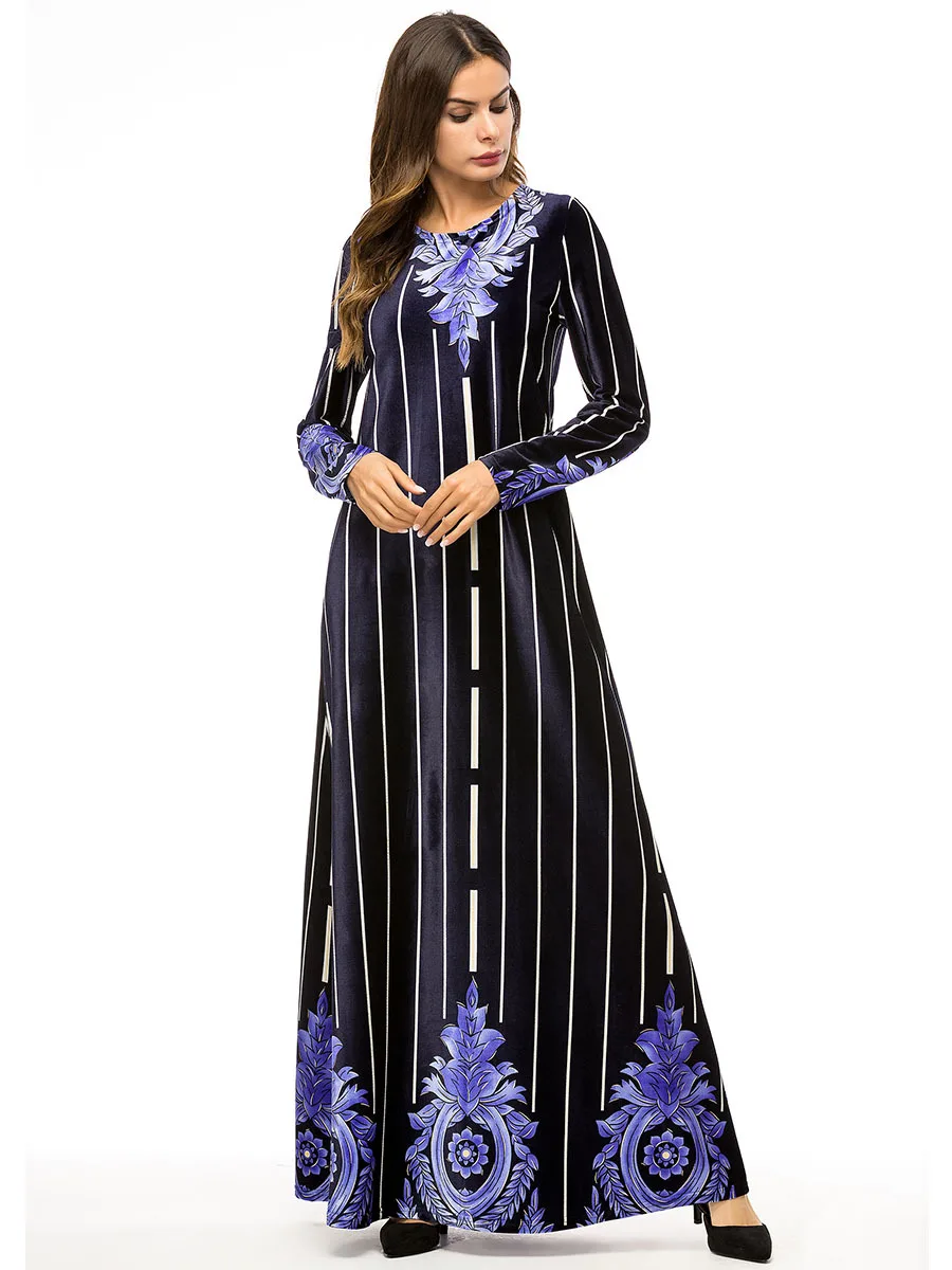 Muslim Robes High Quality Kaftan Gown Fashion Simple Long Sleeves Autumn And Winter Boutique Print Dress | Тематическая одежда и