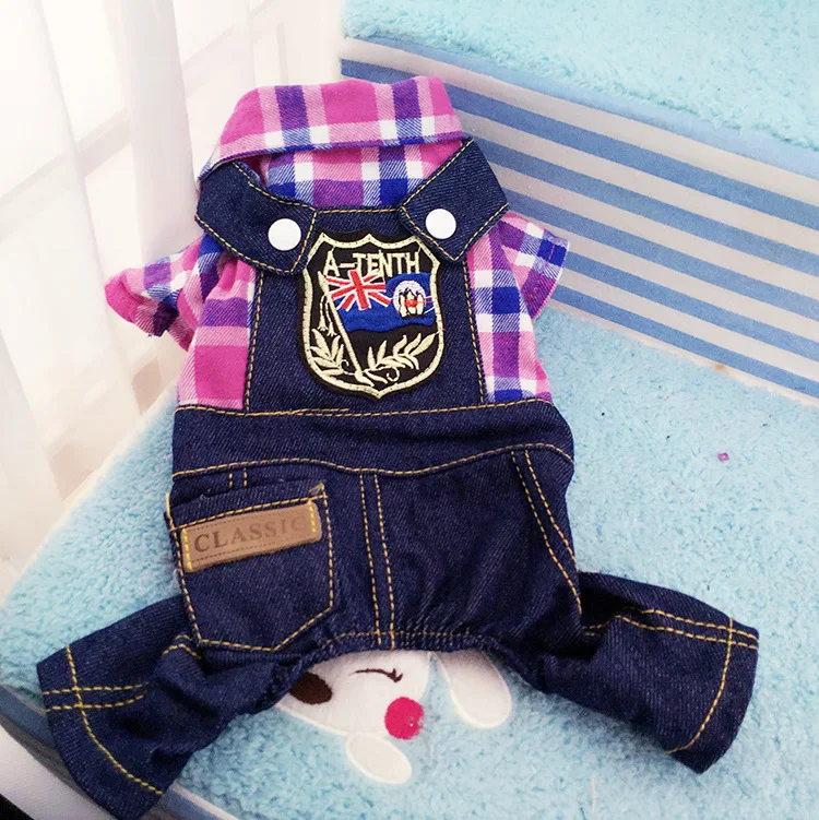 Dog Cat Denim Striped Jumpsuit Hoodie Jean Pet Puppy Coat Jacket Spring/Summer Clothes Apparel 4 Colours Winter | Дом и сад