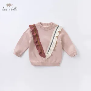 Милый вязаный свитер с рюшами для маленьких девочек, Модный пуловер для детей, эксклюзивные топы для малышей, для осени, в стиле dave bella