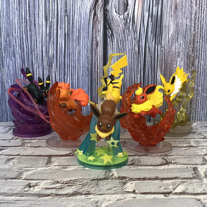 6 шт./компл. Покемон Пикачу Flareon Eevee Литтен аниме Рисунок Модель игрушка в подарок