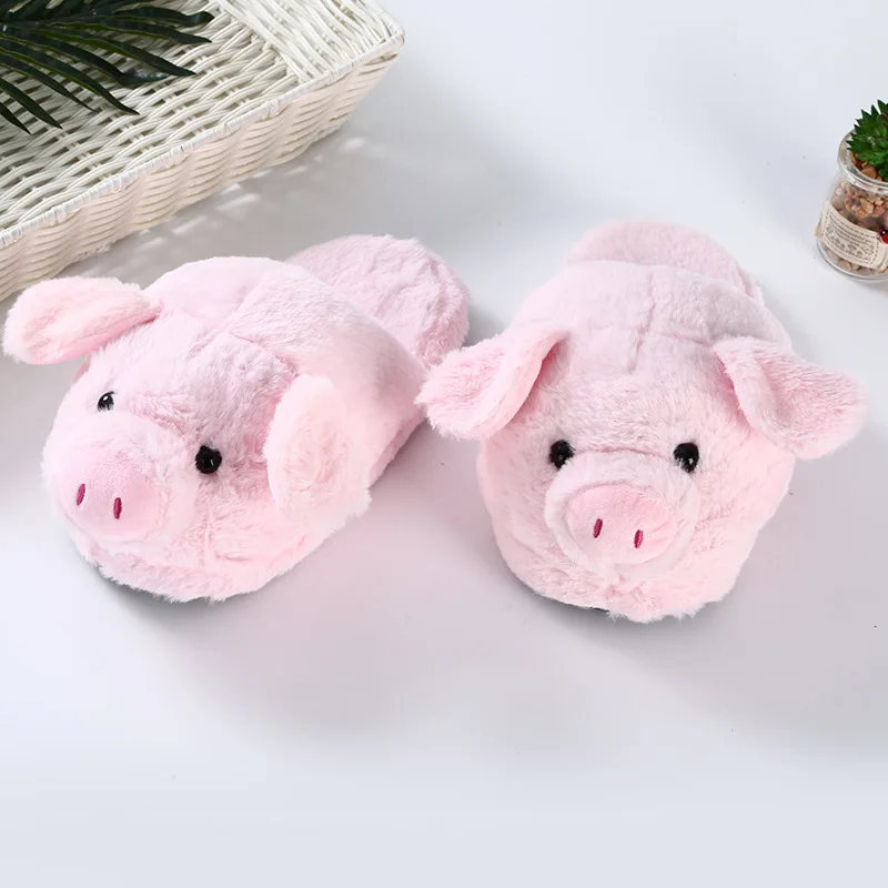 

Creative Girls Funny Slippers Women Cartoon Pig Furry Shoes for 2021 Laides Soft Warm Home Slippers Pink Plush Slides