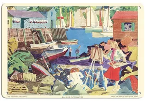 

Cove at Rockport, Massachusetts - United Air Lines - Airline Travel Poster by Millard Sheets c.1951- Metal Sign