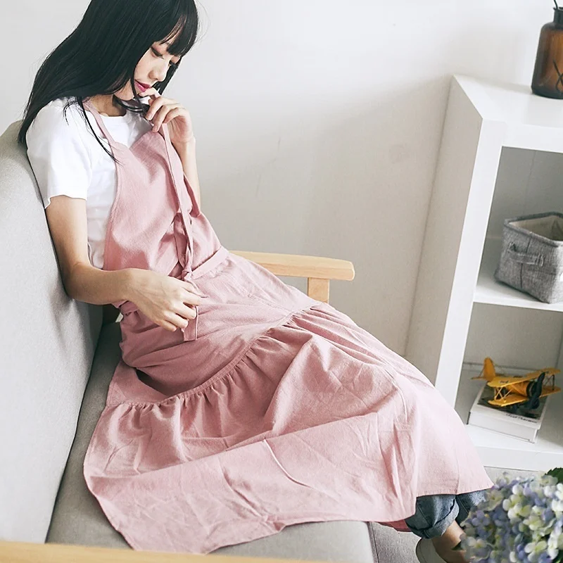 

Apron for Women Cotton linen Men long BBQ Bib Kitchen Apron Barber Coffee cooking Restaurant Waitress Apron