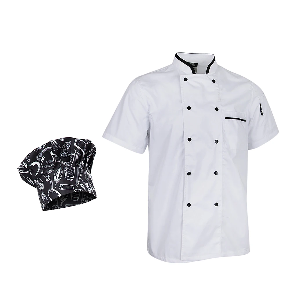 

Durable Men Chef Uniform Work Wear Cooking Short Sleeve Jacket/Cotton Hat