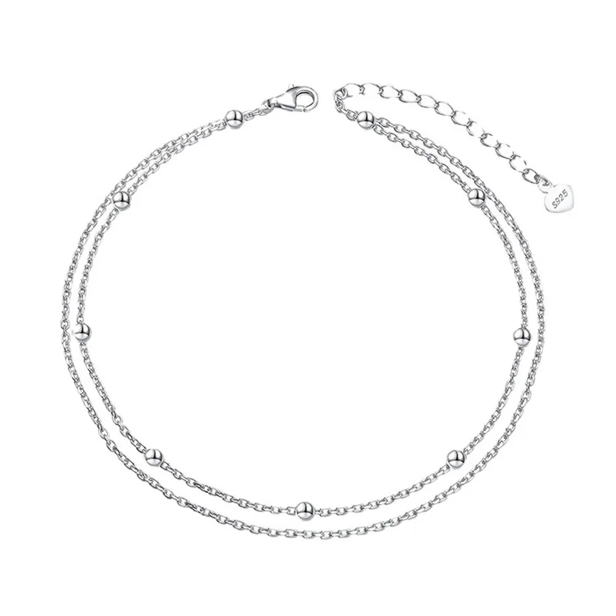 

2021 New Fashion Ankle Strap Women Beach Personality Multi-tassel Silver Multilayer Ankle Chain Double Row Beading Anklets