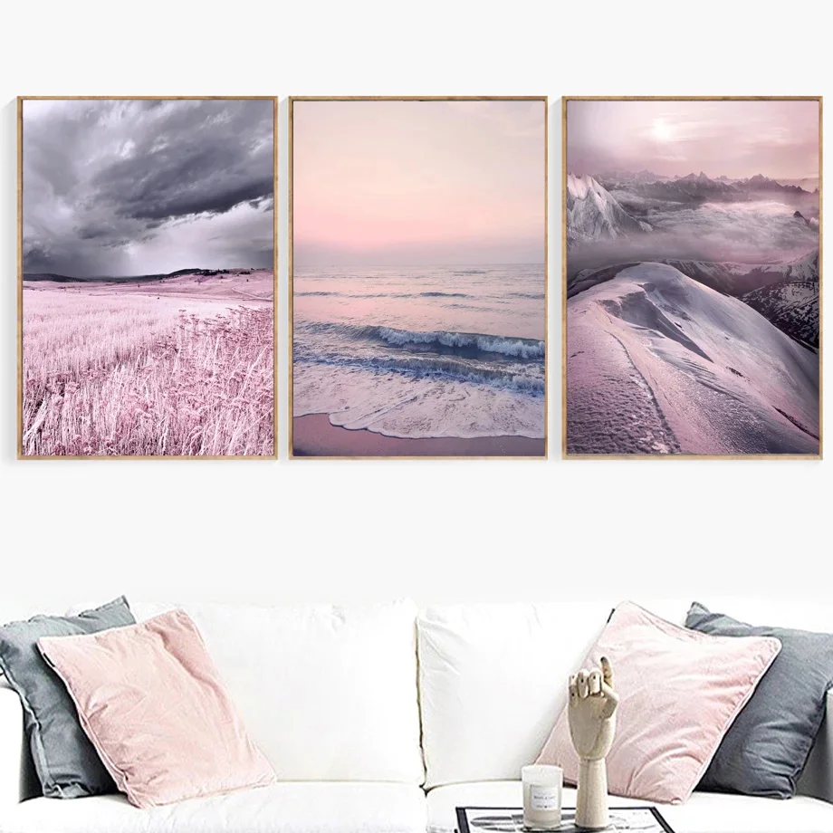 

Wall Art Abstract Pink Landscape Ocean Mountain Paintings Nordic Canvas Posters Prints Living Room Bedroom Corridor Decoration