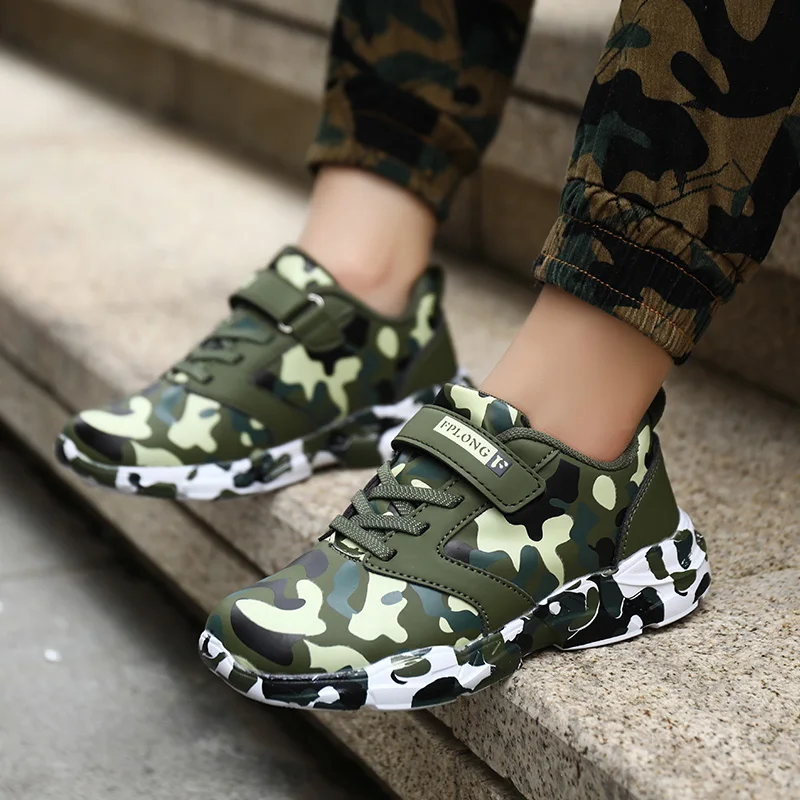 2019 Autumn New Style Kids Sports Shoes Camouflage Print Boys Running Children's Sport PU Leather Camo Trainers | Спорт и