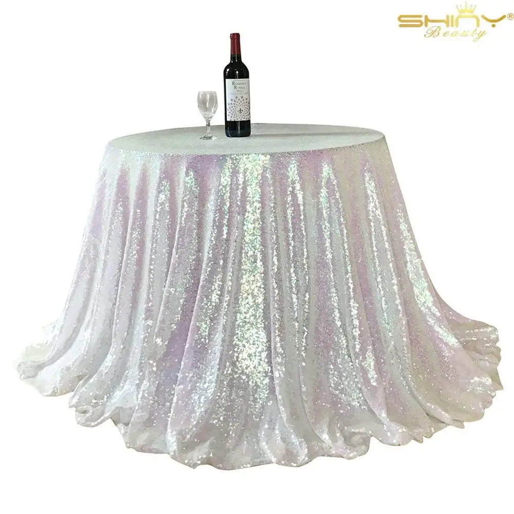 Белая круглая блестящая скатерть ShinyBeauty 5ft change для вечеринки R|sparkle tablecloth|table cloth