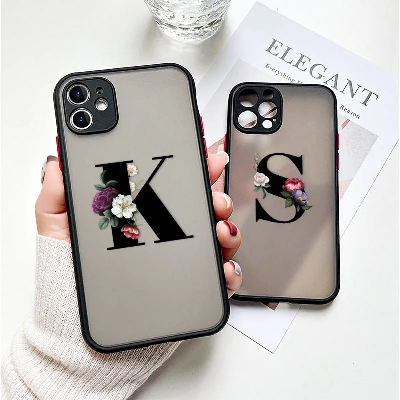 

Camera Lens Protection Phone Case For iPhone 11 Pro Max 12 Mini X XS XR 6s 7 8 Plus SE 2020 Letter Flower Clear Matte Hard Cover