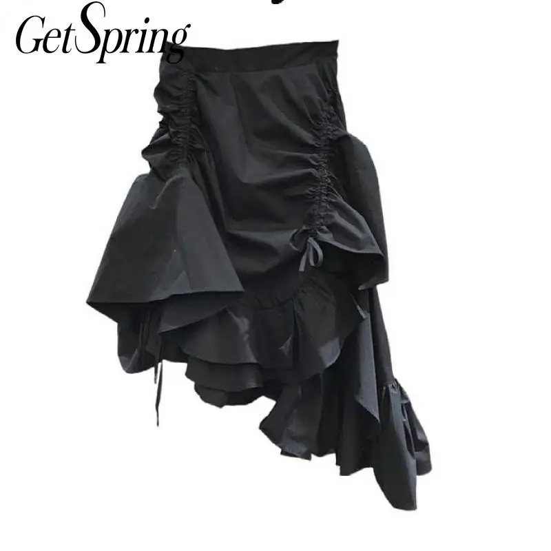 

Getspring Женская юбка с оборками, асимметричные юбки с завышенной талией, Женская юбка-годе черного и белого цветов, новая мода 2021 года