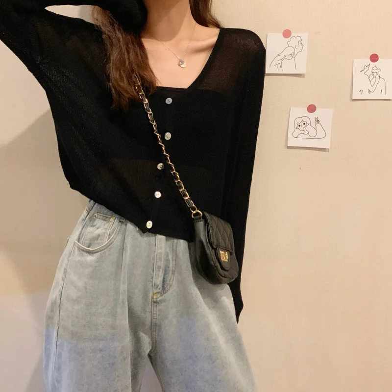 Женский тонкий кардиган с V-образным вырезом и длинным рукавом |