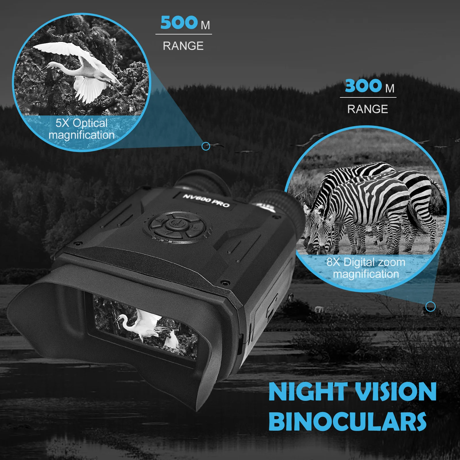 

8X Digital Zoom Night Vision Binoculars IR Night Vision Scope with Camera Video Replay Menu Modes 16GB TF Card Included